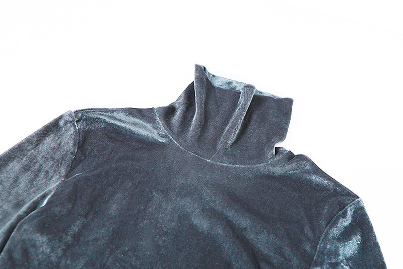 Autumn Women's Sexy Velvet Turtleneck Dress High Waist Straps Bell Bottom Pants Two Piece Set For Women 14