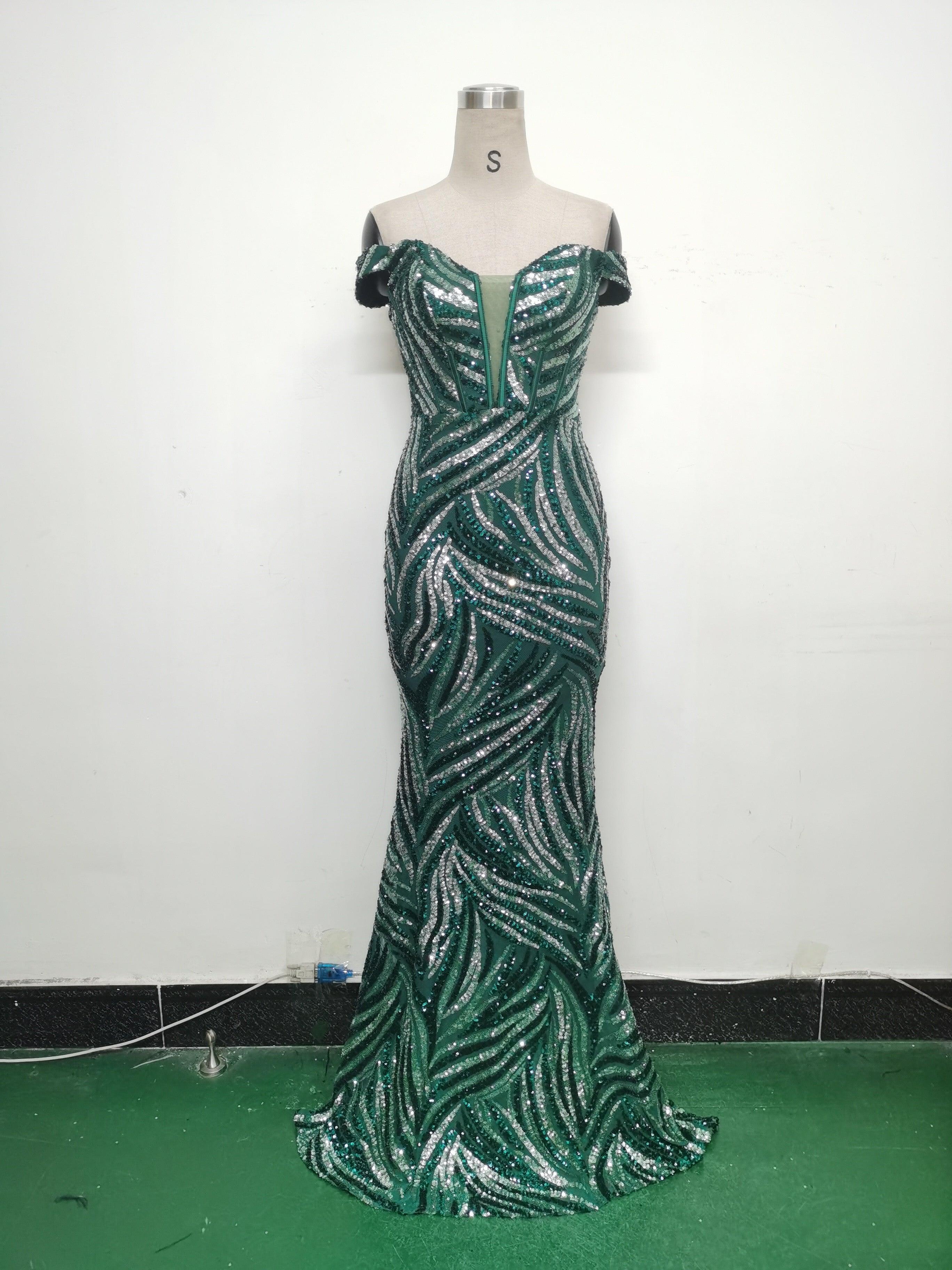 Women Off Shoulder Sequins Evening Dress 13