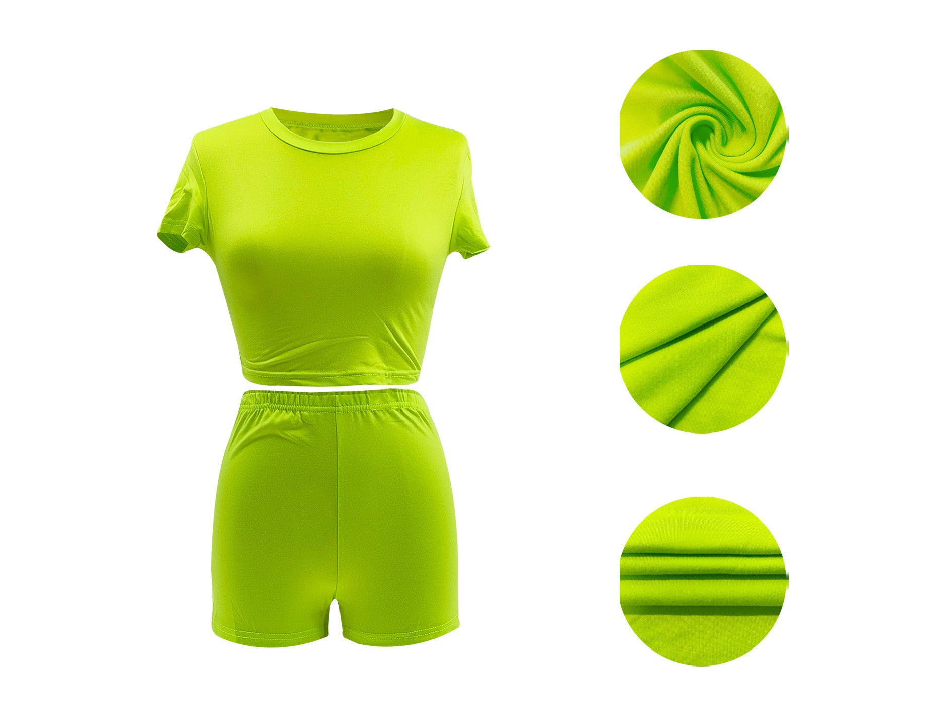 Women Summer Solid Crop Top Shorts Two-Piece Set 61