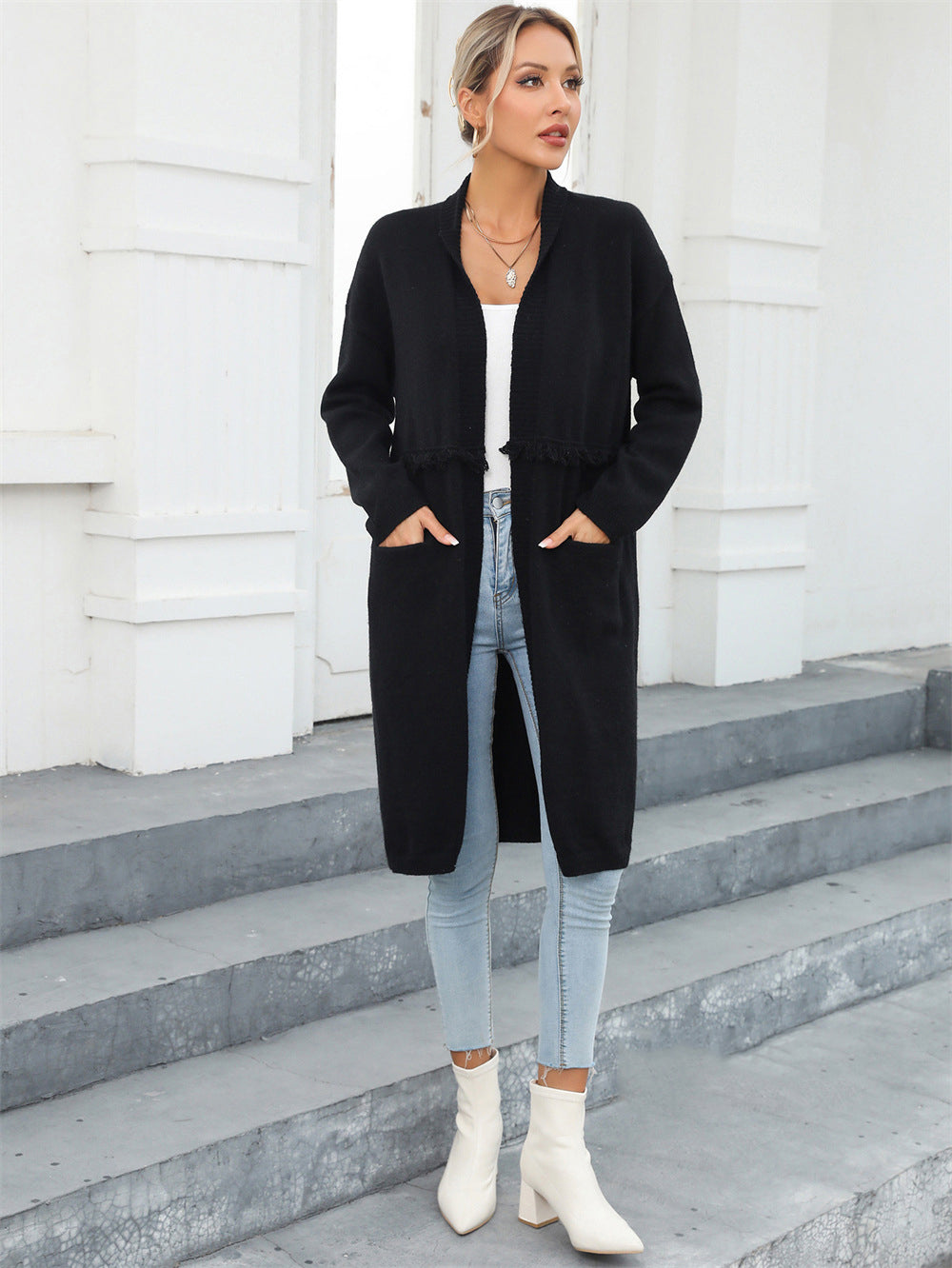 Winter Plus Size Long Cardigan Pocket Chic Fringe Sweater Coat 18