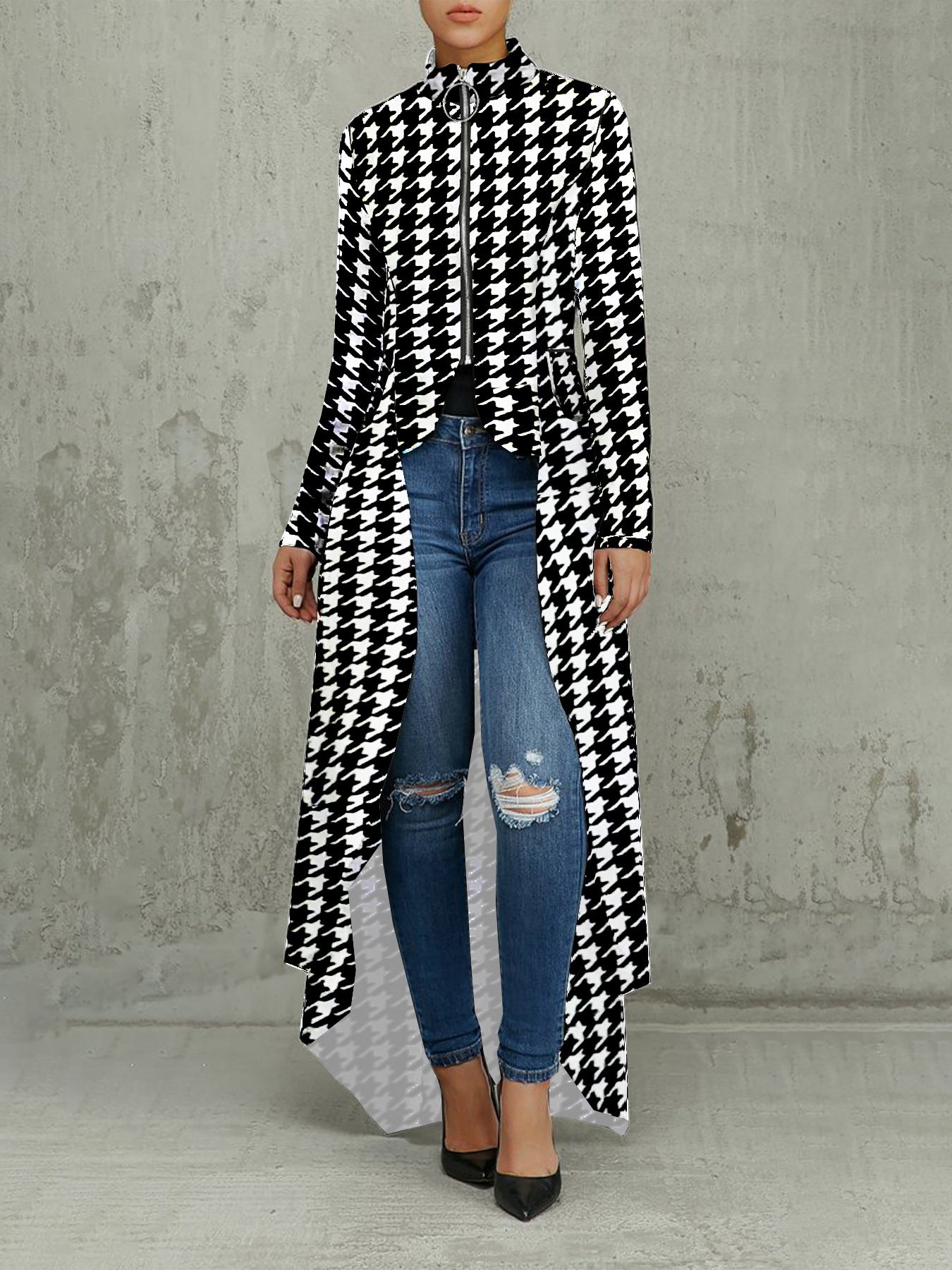 Women Long Sleeve Turtleneck Zipper Fake Pocket Irregular Dress 10