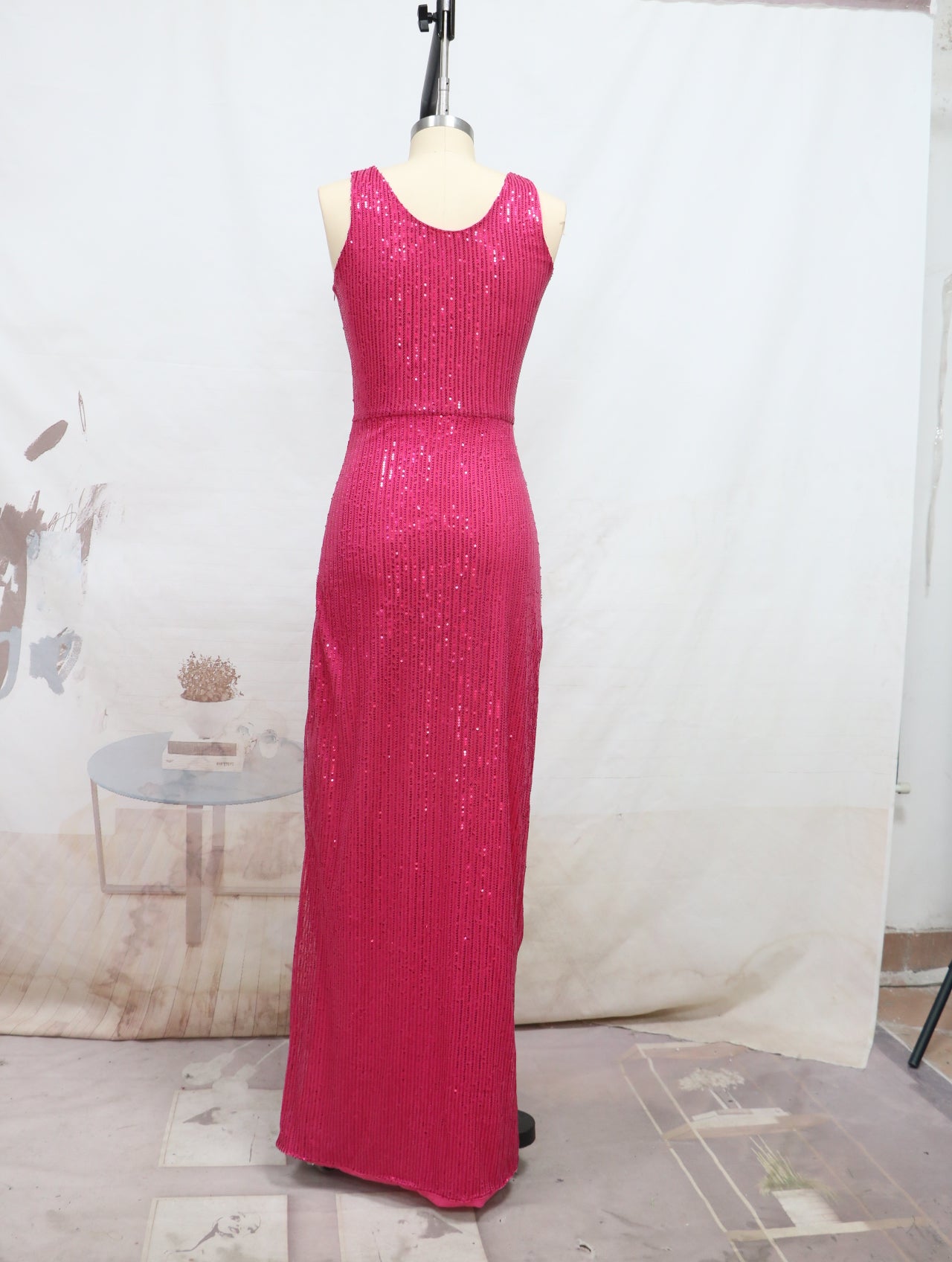 Women's Sexy Sequin Strap Slim Slit Formal Party Dress 9