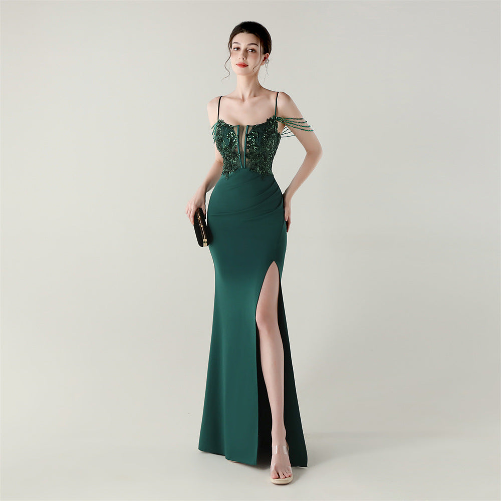 Women Fishbone Lace-Up Formal Formal Party Prom Strappy Sequin Evening Dress 16