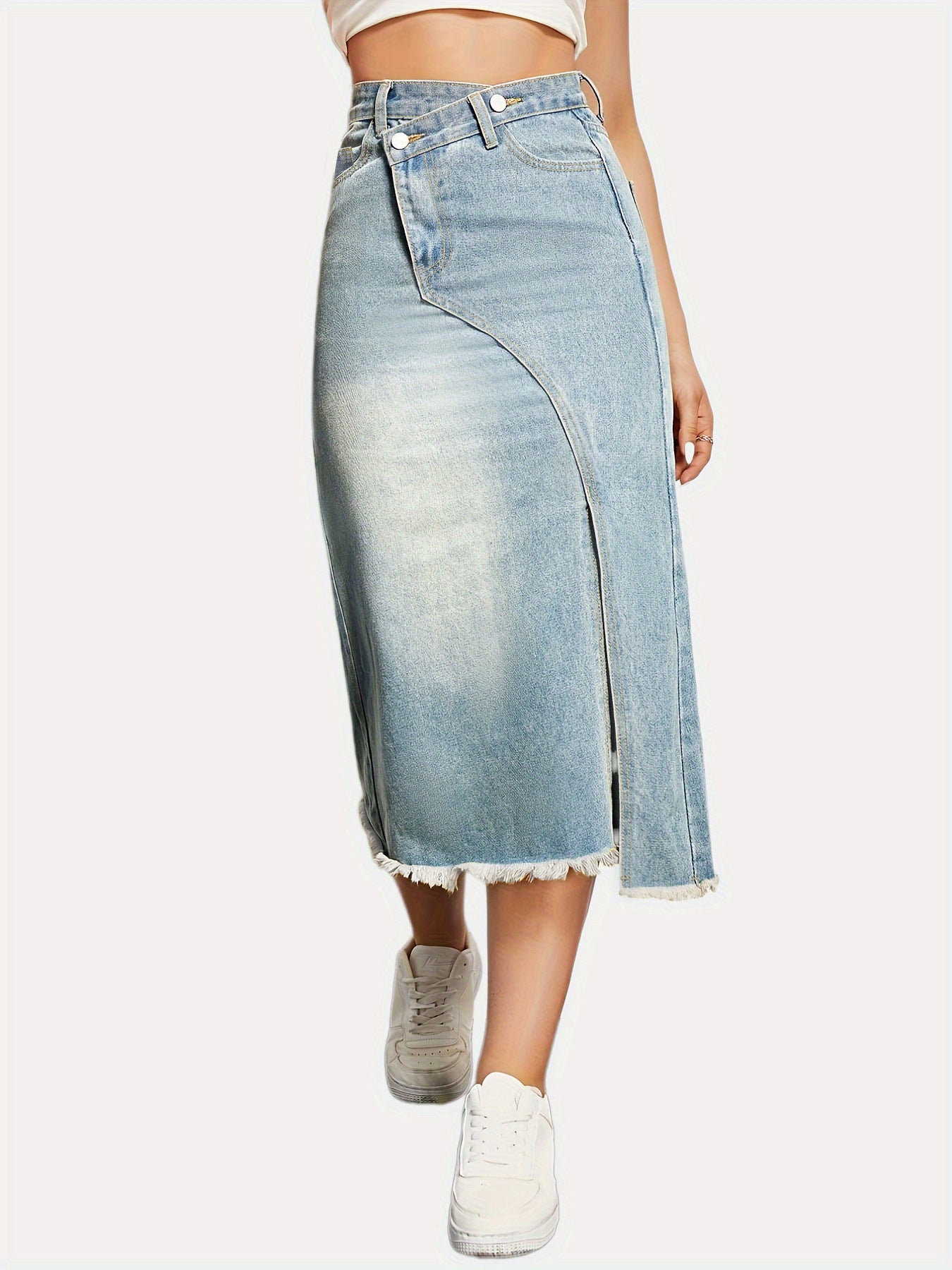 Autumn Women's Fashion Slit Patchwork Retro Denim Skirt