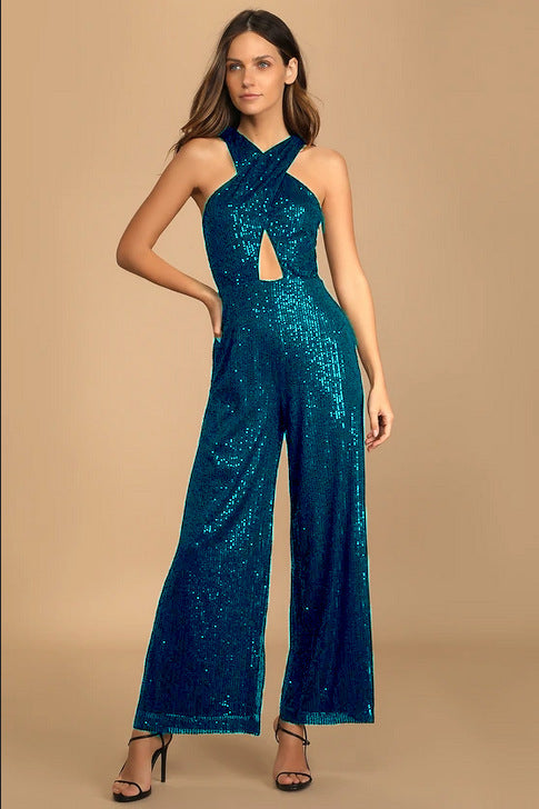 Women's Cross Strap Sequin Sexy Party Jumpsuit 6