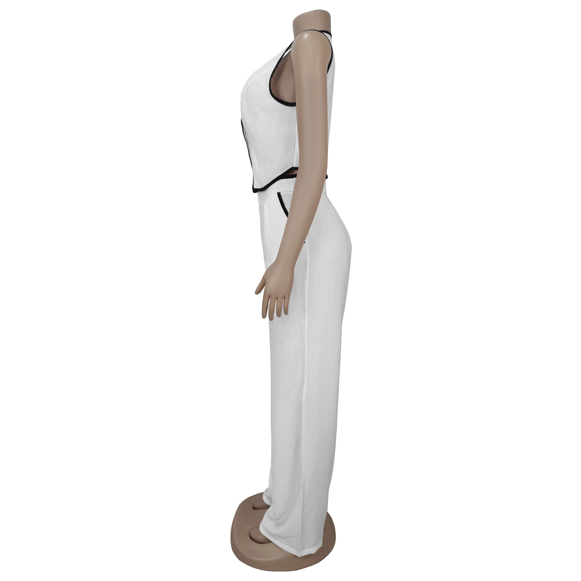 Women casual v-neck button top and trousers two-piece suit 13