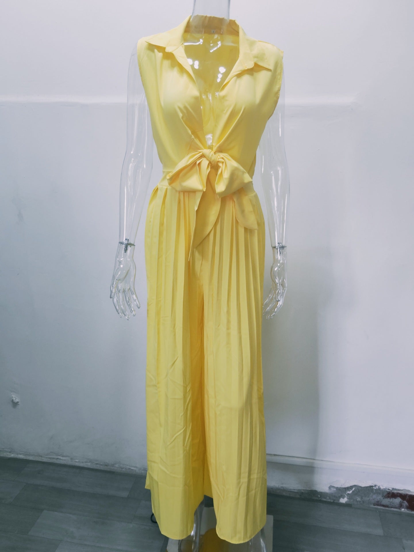 Women'S Fall Fashion V-Neck Sleeveless Turndown Collar Loose Wide Leg Jumpsuit 16