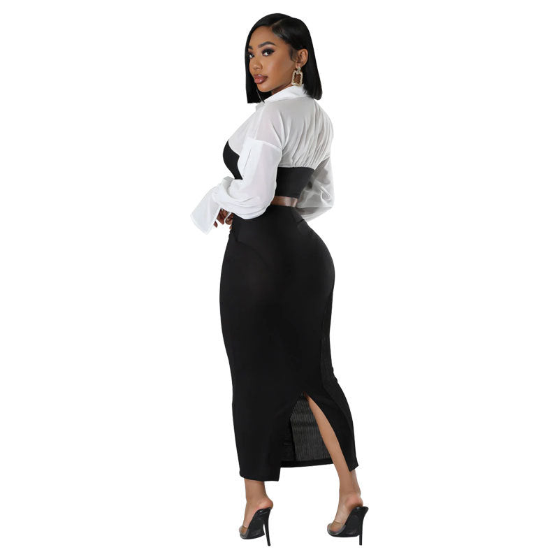 Fashionable Autumn Women Casual Long Sleeve Women's Two-Piece Skirt Set 6