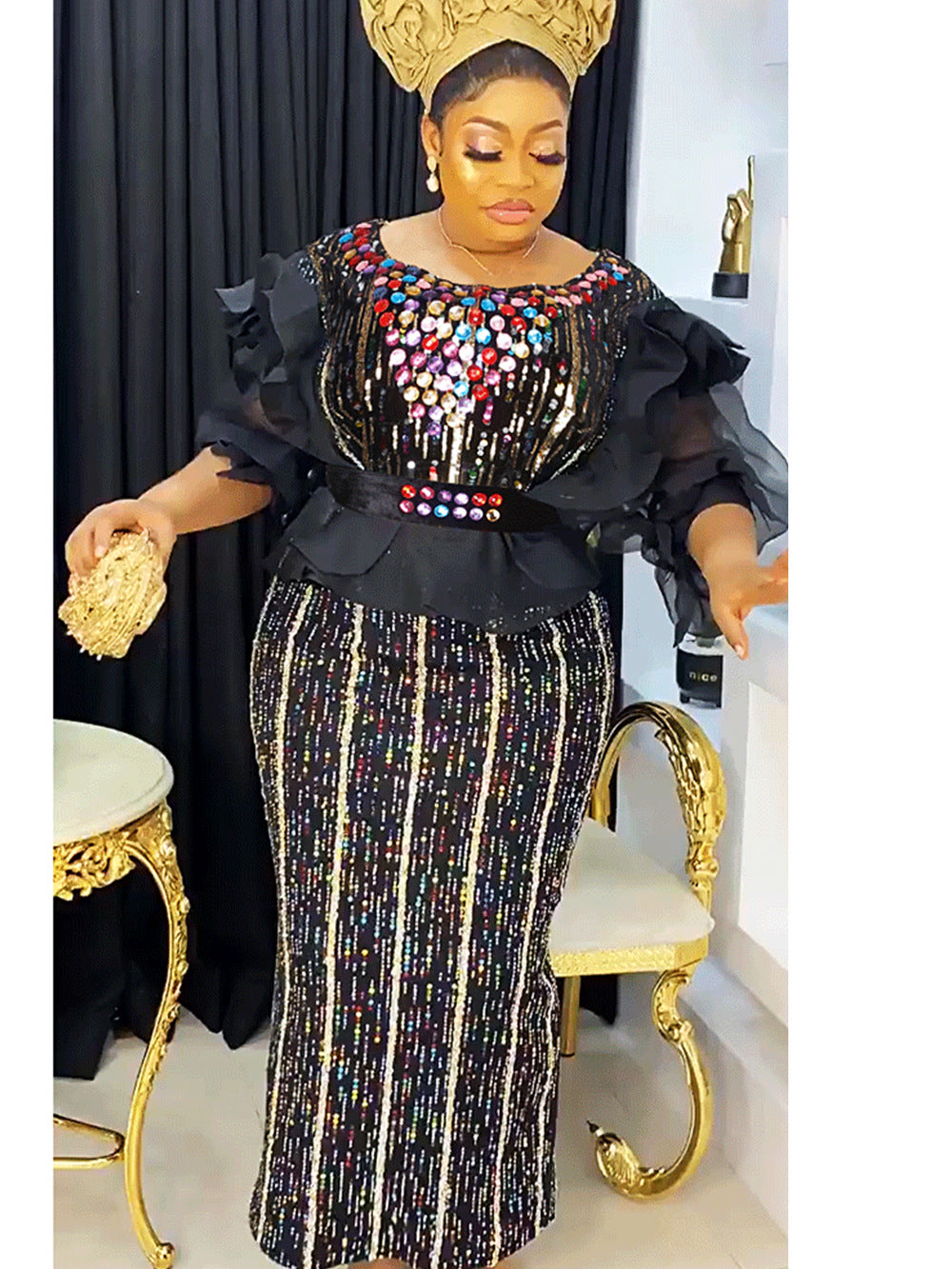 Beaded African Women's Party Evening Dress With Belt 5