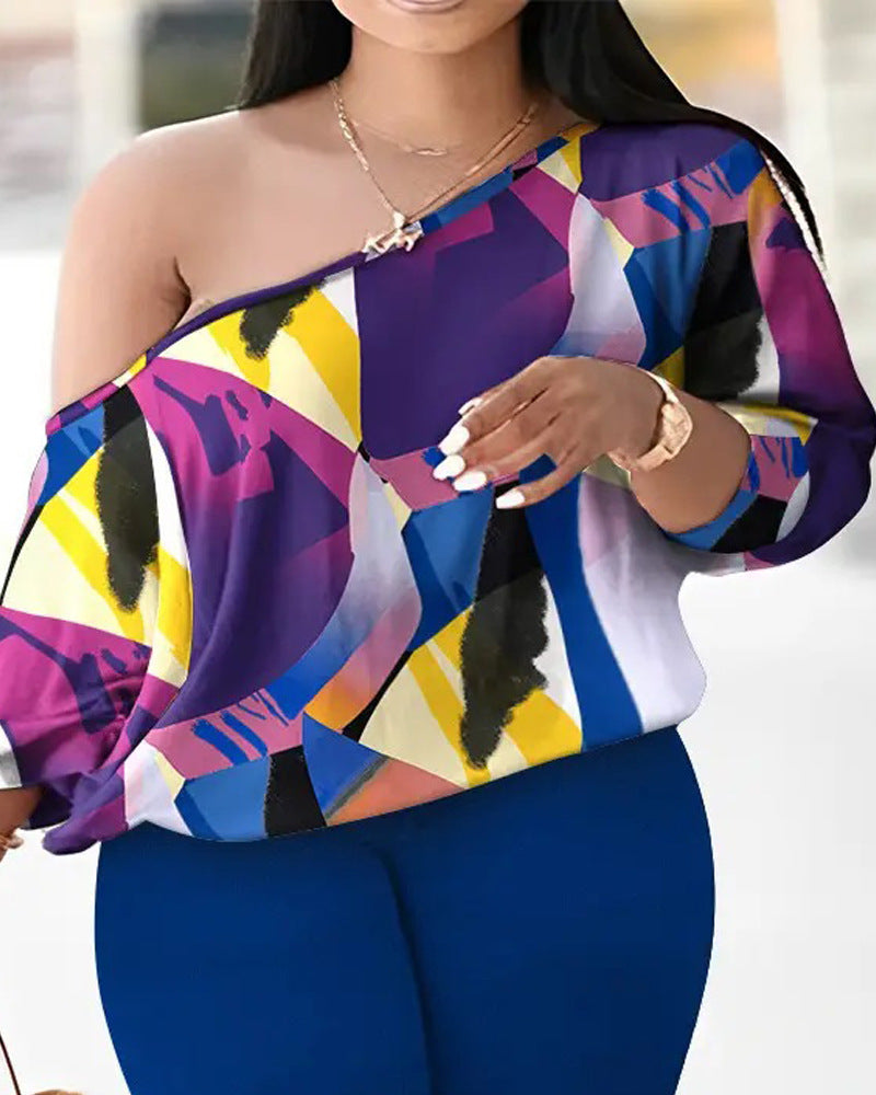 Women's Summer Fashion Print Short Sleeve Shorts Pocket Print Suit 7