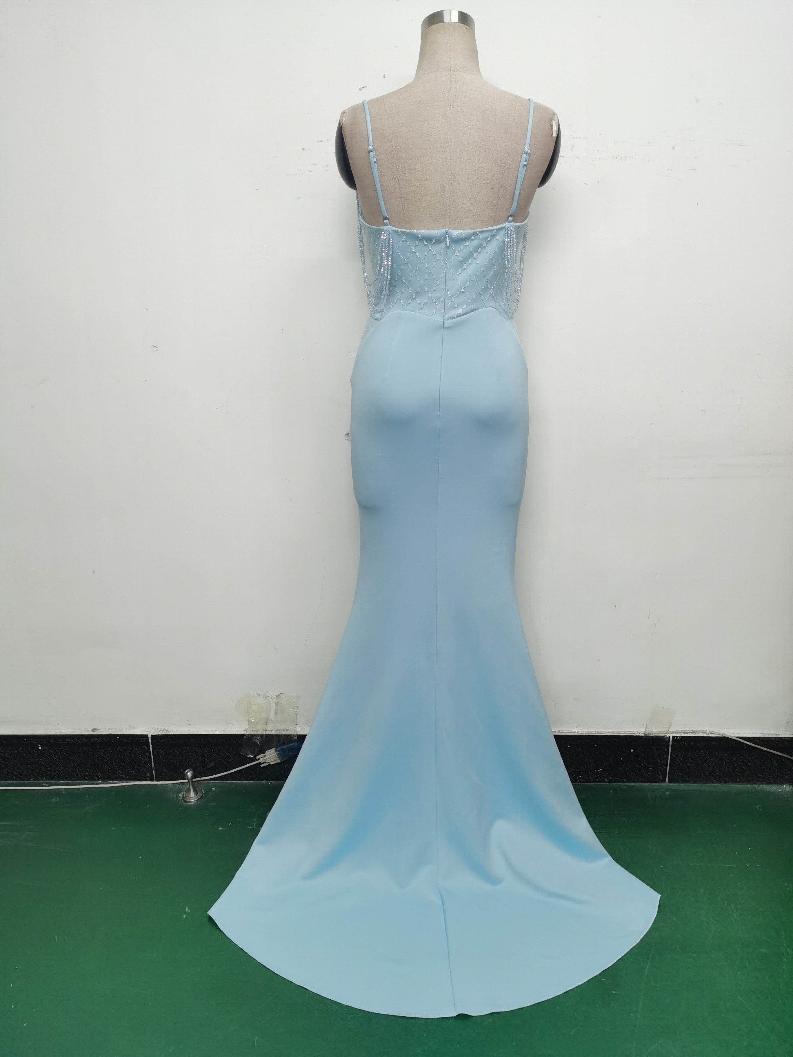 Women Fishbone Lace Sequin Wedding Fishtail Evening Dress 41