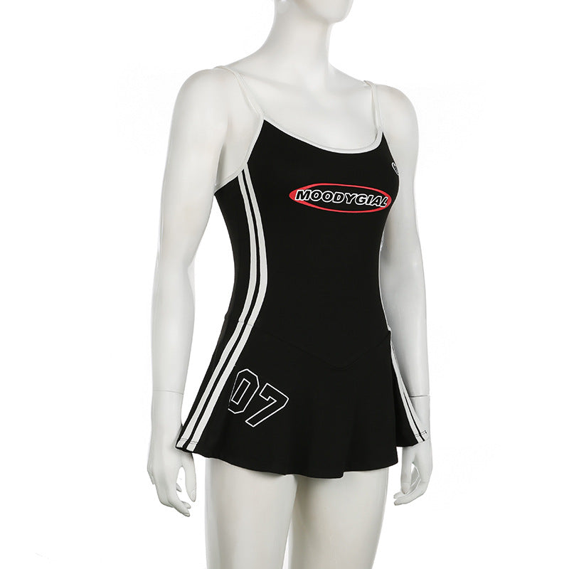 Women Summer American Sports Casual Digital Stripe Contrast Dress 23