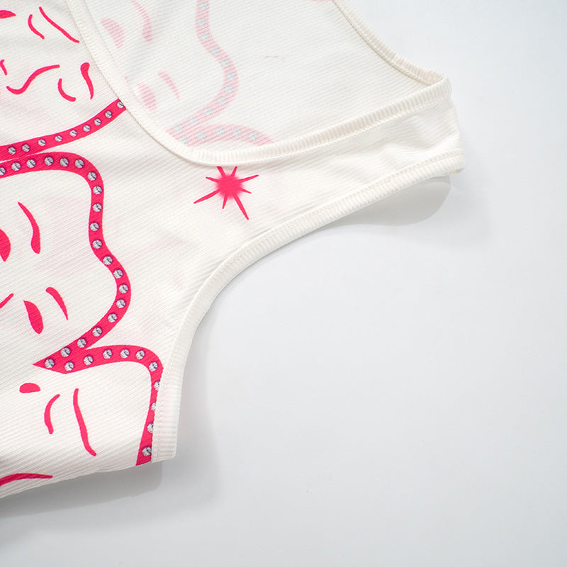 Sexy Print Vest High Waist Shorts Summer Outdoor Set 13