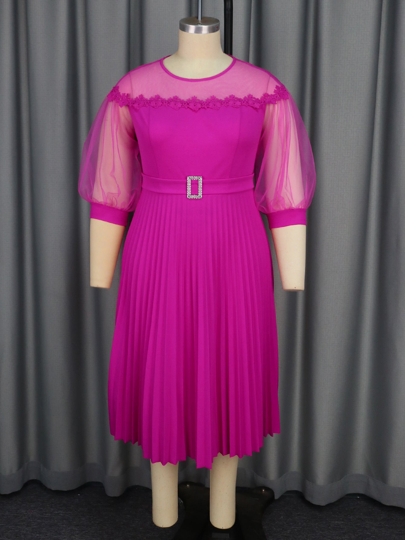 Plus Size Mesh Patchwork Lantern Formal Party Dress Career A-Line Pleated Dress 8