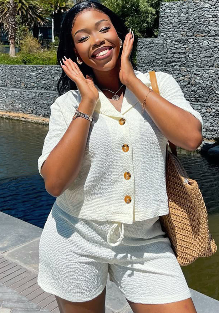 Women African Summer Short Sleeve Shirt Shorts Casual Two-piece Set