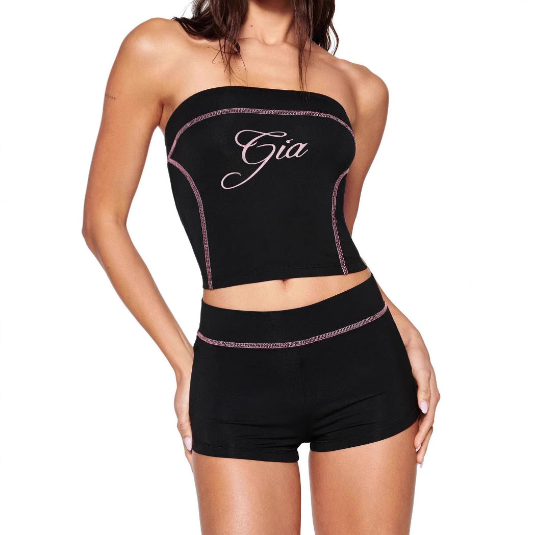 Sexy Sports Printed Strapless Top Shorts Set 8