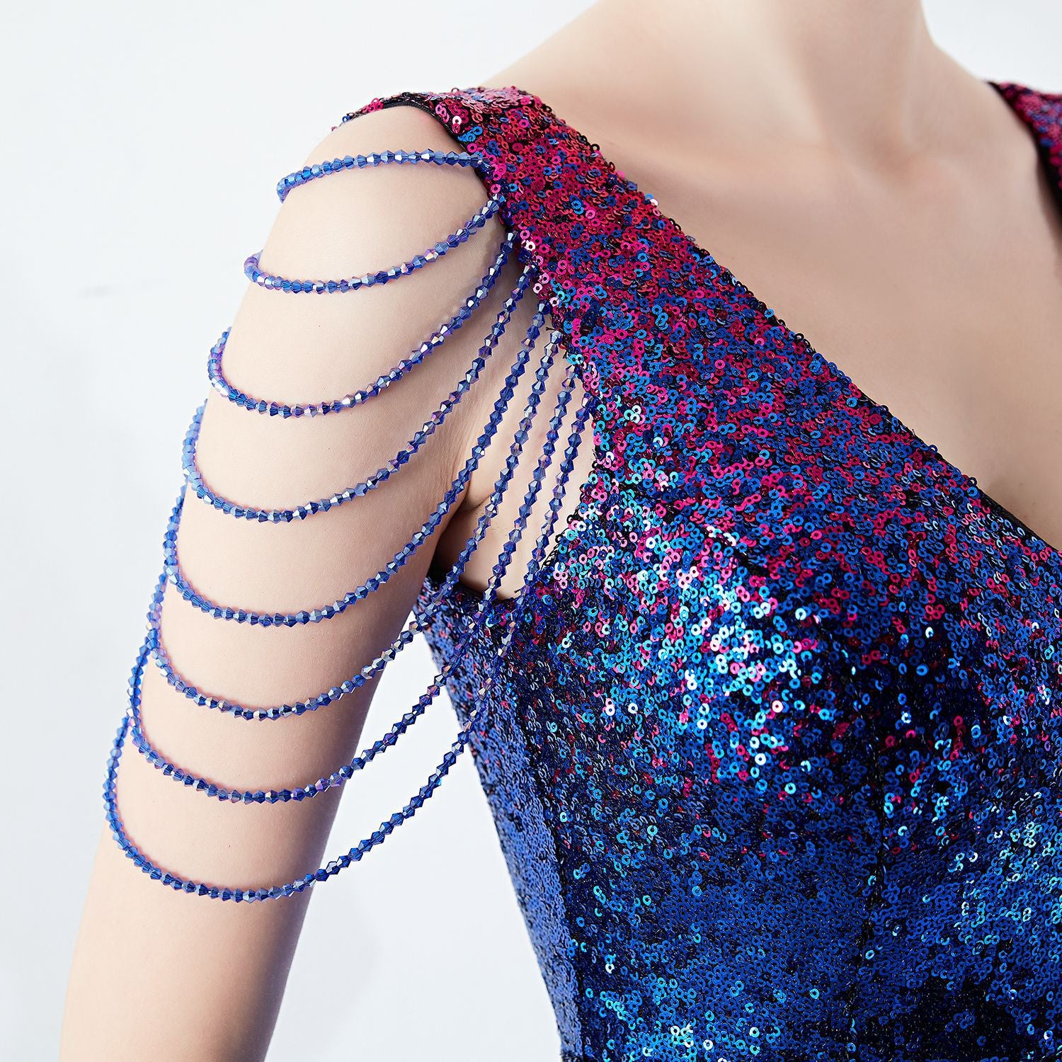 Women Gradient Color Crystal Diamond Chain Sexy Evening Dress 19