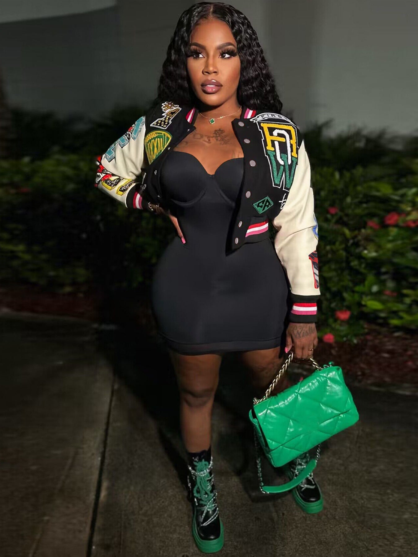 Women Fall/Winter Style Street Print Ribbed Baseball Jacket 3