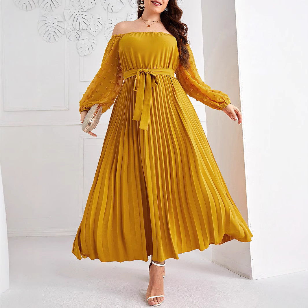Plus Size Autumn And Winter Off Shoulder Pleated Fashion Elegant Long Dress 6