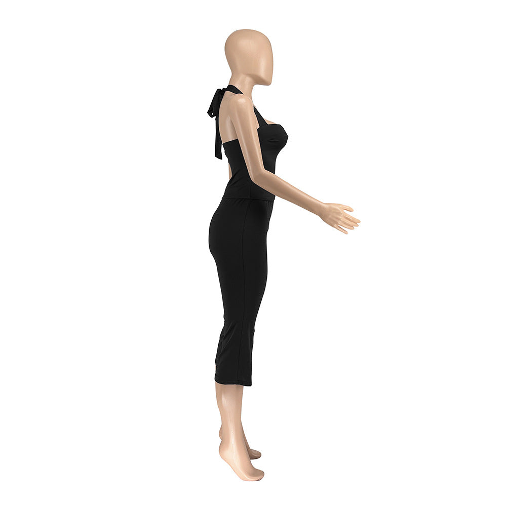 Women Spring Backless Halter Neck Sleeveless Vest and Pants Two Piece Set 10
