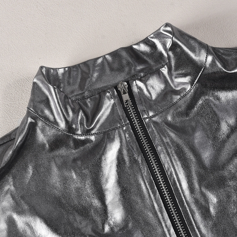 Sexy stretch leather side-exposed hollow vest high-waist bell-bottoms pants two piece set 12