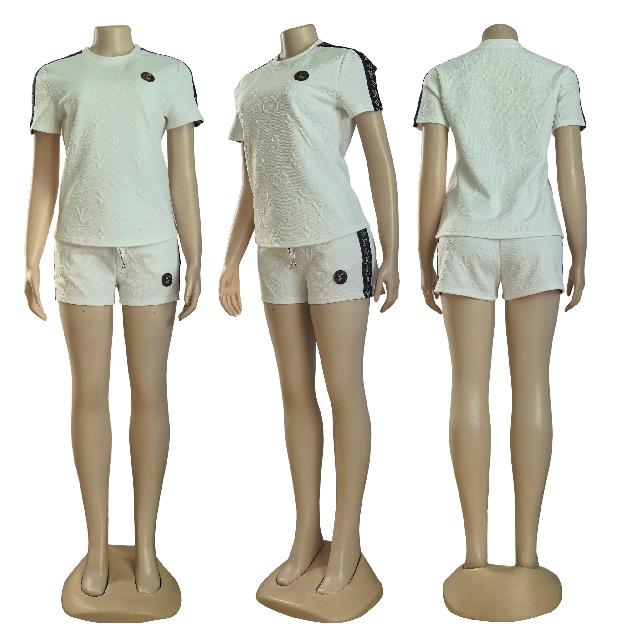 Women Jacquard Short Sleeve Top and Shorts Sports Two Piece Set 16