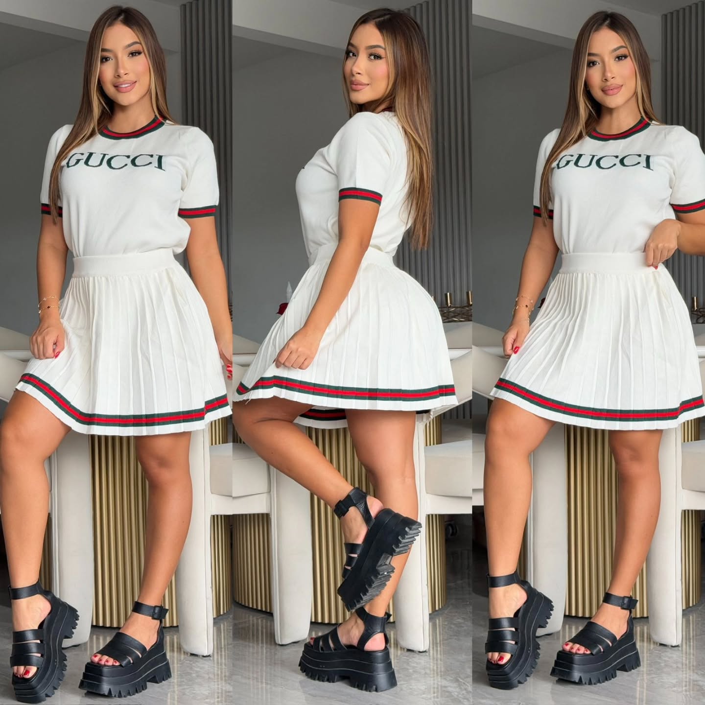 Women Print Short Sleeve and Skirt Two Piece Set 7