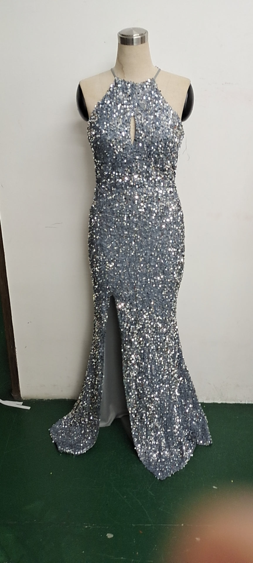 Summer Elegant Sequins Sleeveless Halter Split Evening Dress 21