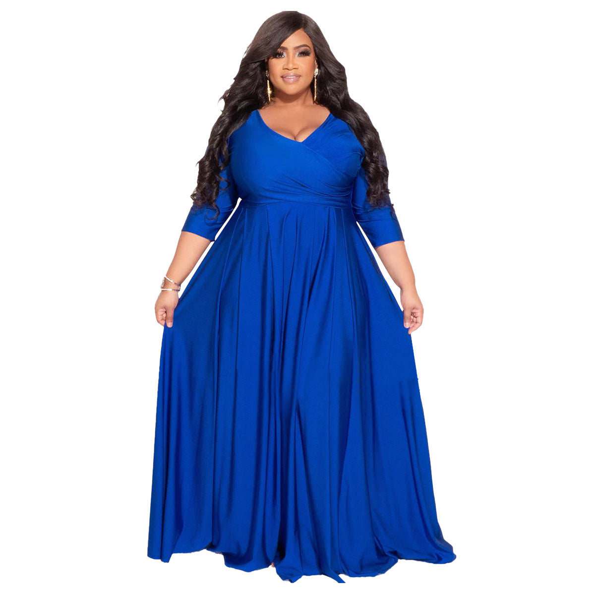 Plus Size Women's Solid Color V-Neck Sexy Wedding Long Dress 5