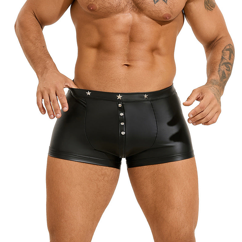 Men's sexy Pu-Leather square leg shorts