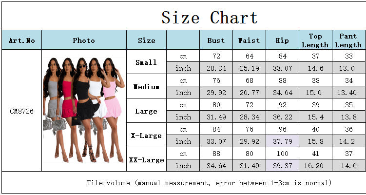 Women's Summer Solid Color Casual Strap Vest Mini Skirt Set(With Underwear) 14