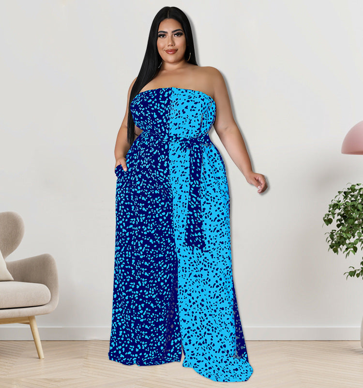Plus Size Women Off-Shoulder Contrasting Strapless Jumpsuit 14