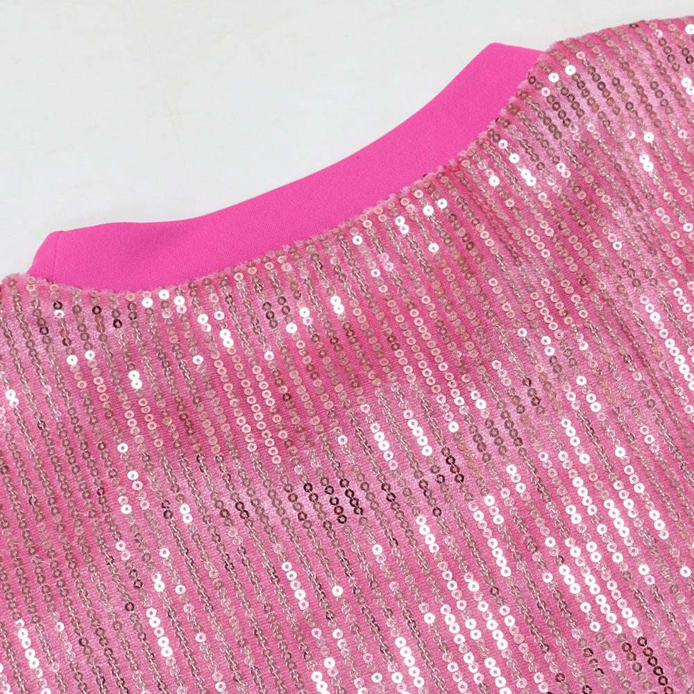 Women Fashion Round Neck Short Sleeve Sequin Tassel Casual Dress 18