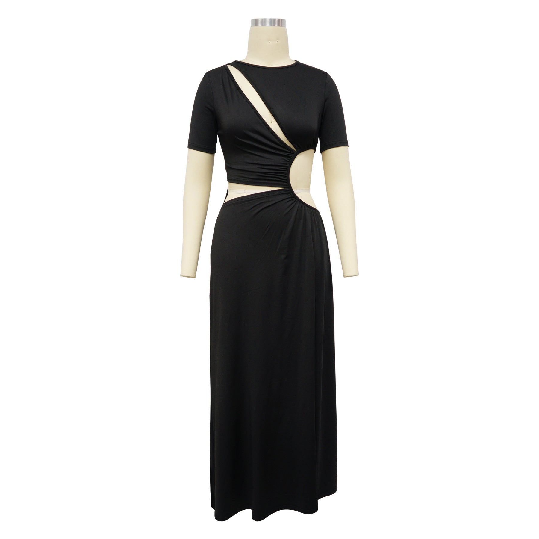 Women's Sexy Hollow Waist Irregular Long Solid Color Slit Dress 11