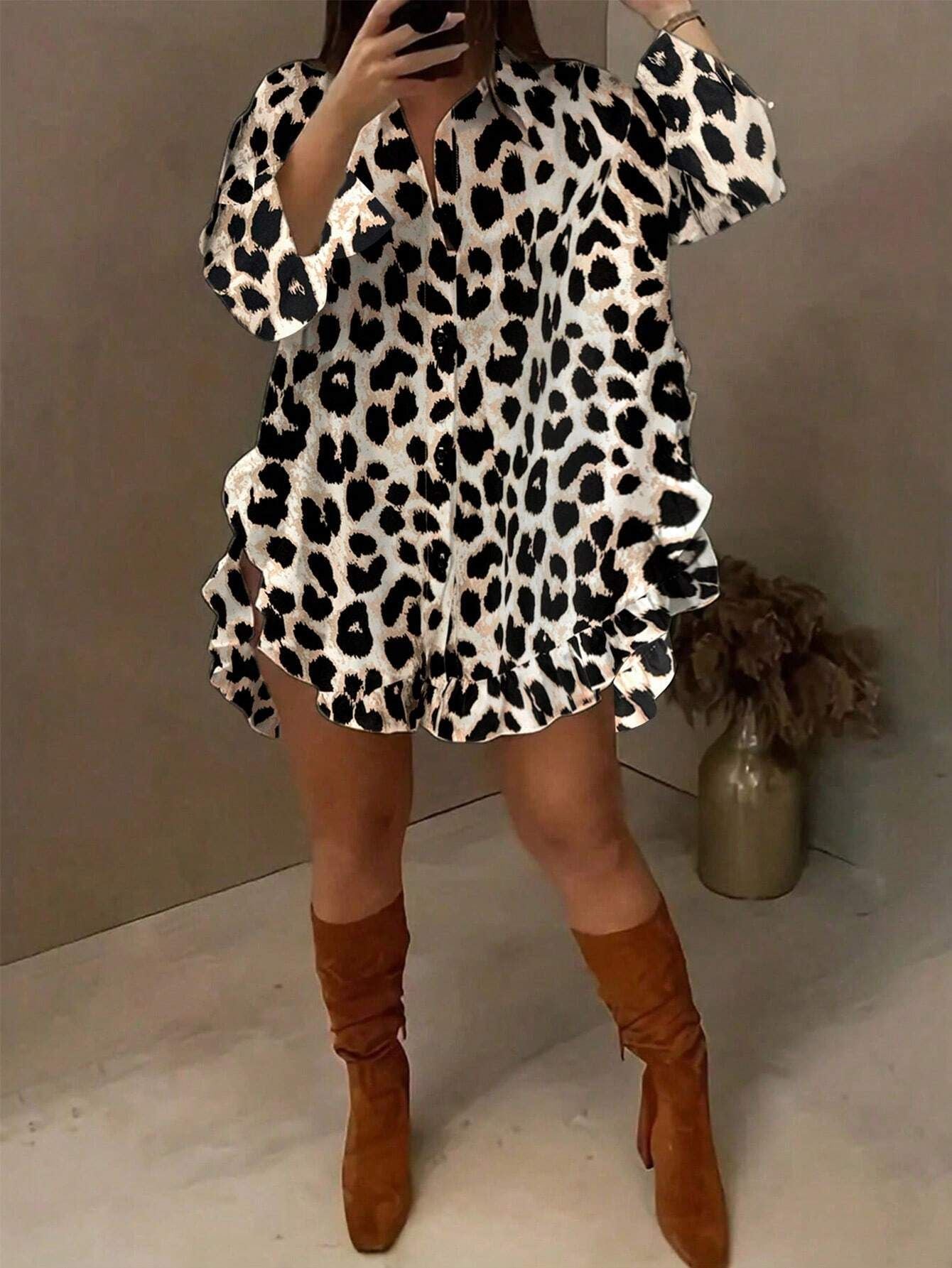 Women leopard print shirt Dress 7