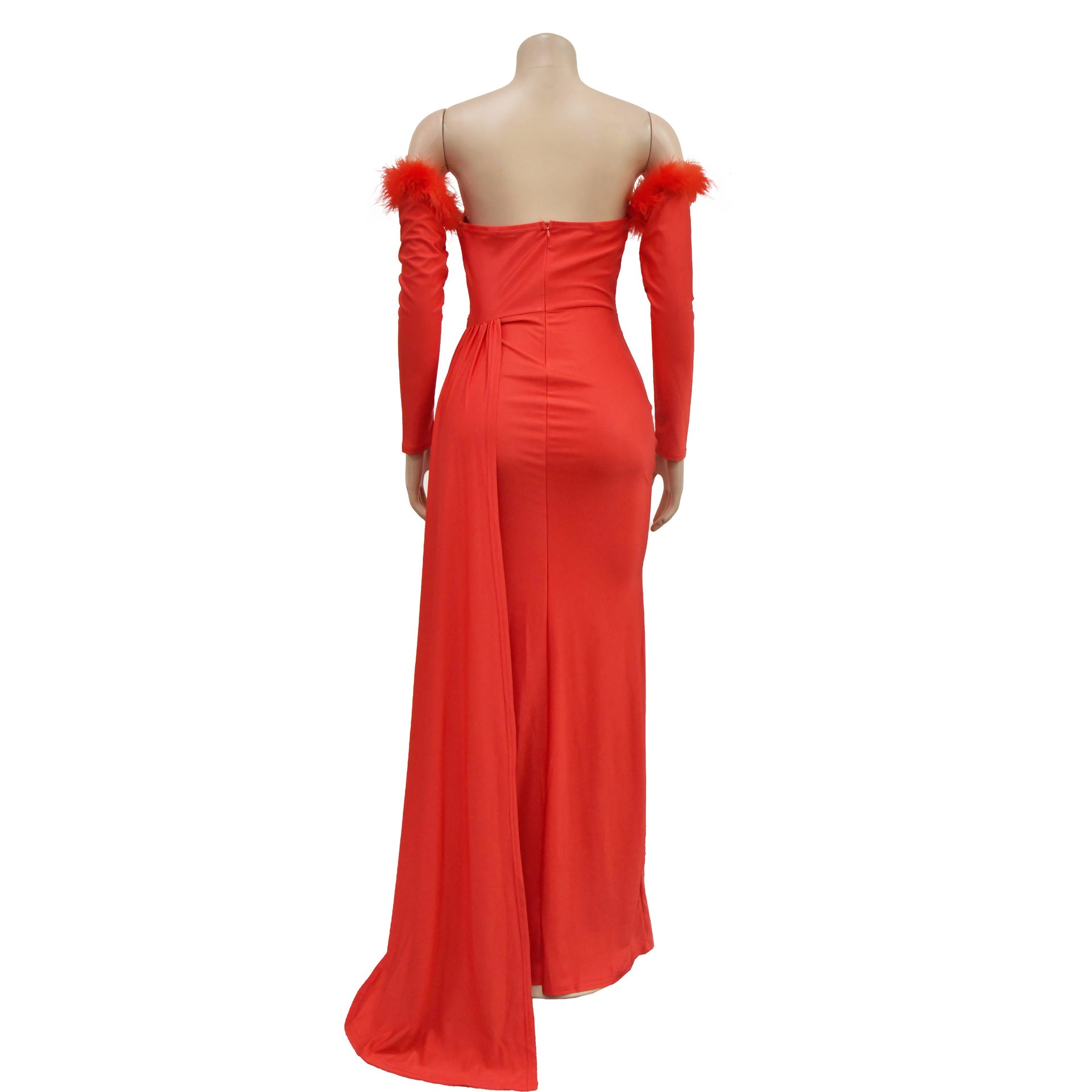 Fashion Women's Solid Color Pleated Low Back Slit Maxi Dress 44