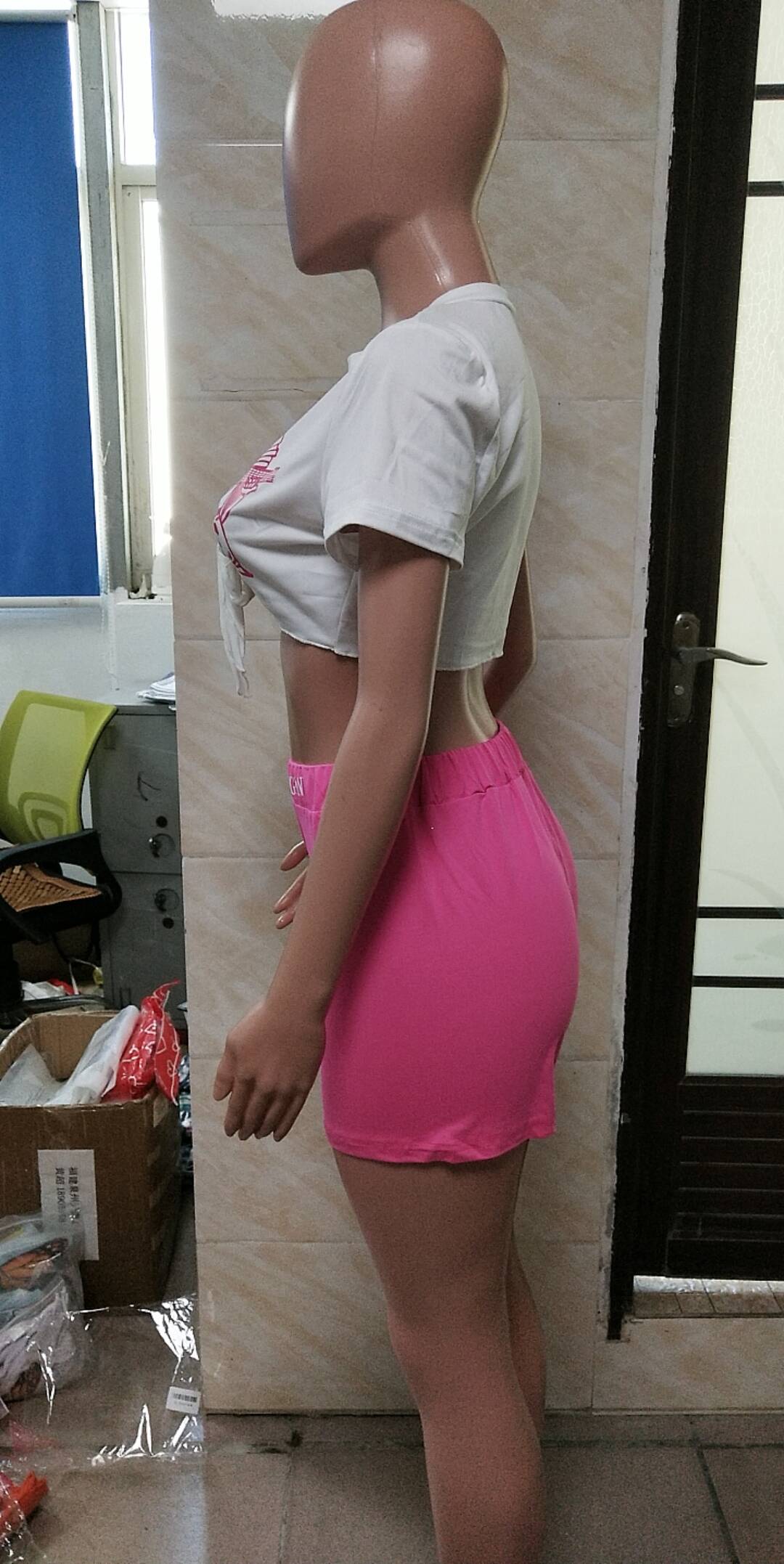 Women Sexy Lace-Up Short Sleeve Print Top Shorts Set 7