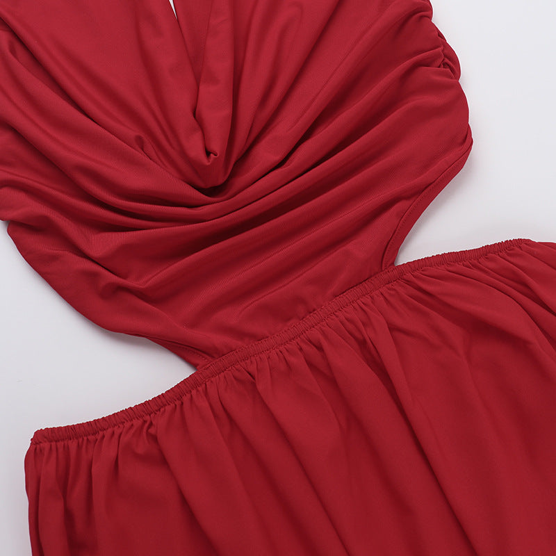 Spring Sexy Open Waist Hollow Halter Neck Long Dress 14