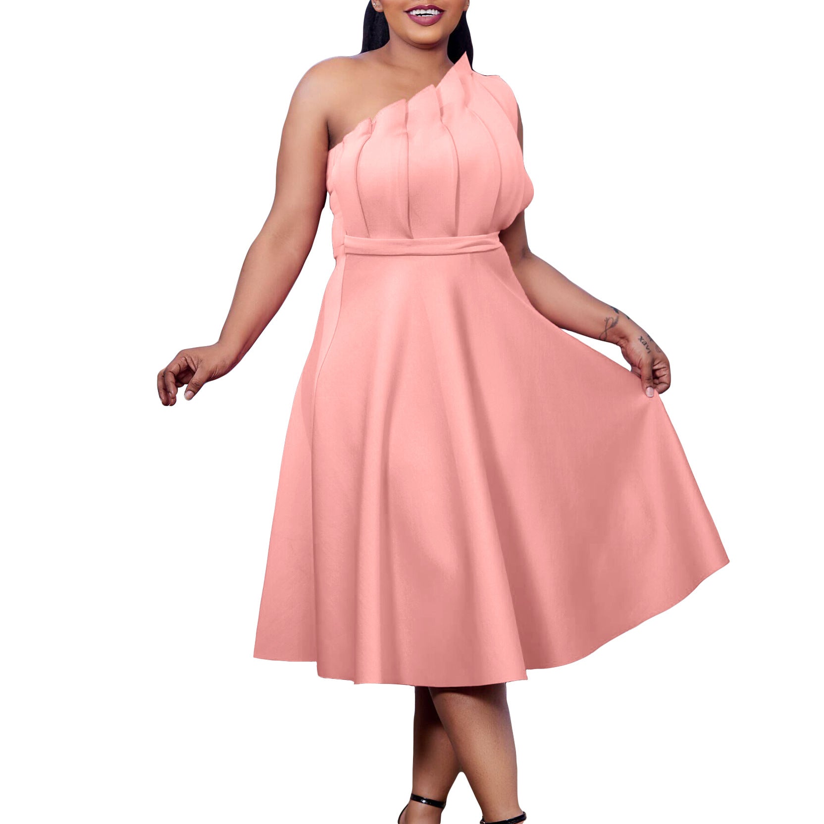 Plus Size Women Solid Sexy Pleated Formal Party Dress 10