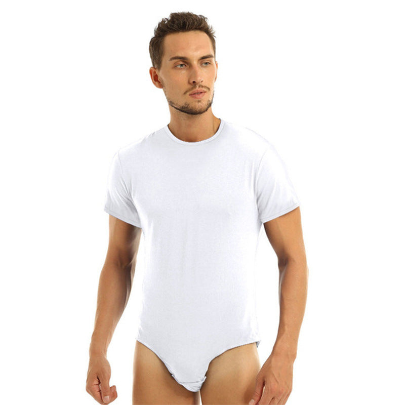 Short Sleeve Round Neck Tight Fitting Men's Bodysuit