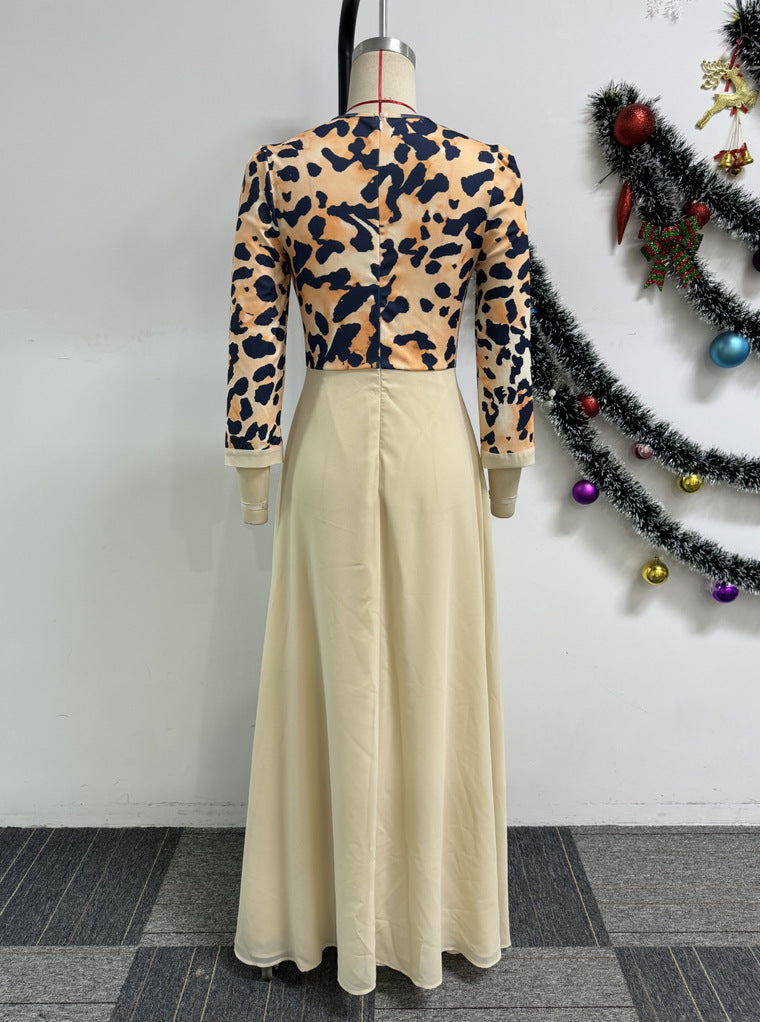 Elegant Career Leopard Patchwork Chiffon Maxi Dress 7