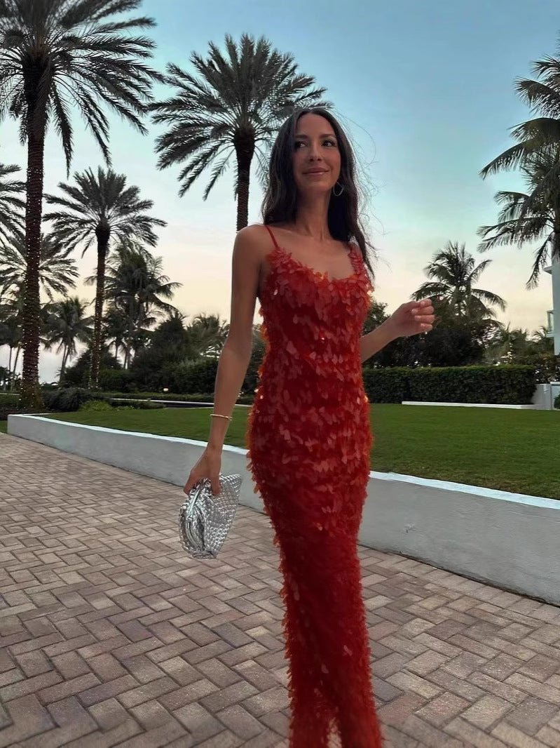 Fashion straps slim sequins Low Back long sexy cross 9