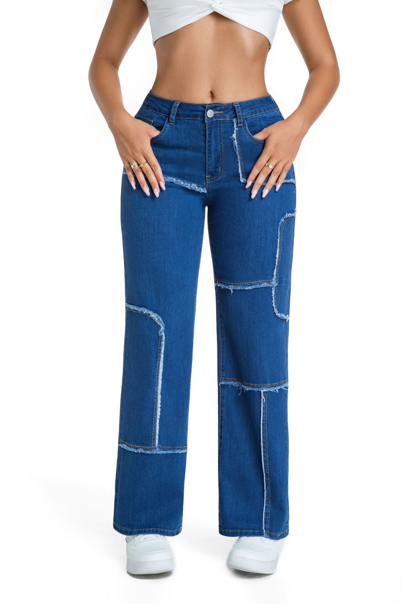 Women's Loose Straight-Leg Cargo Mid-Rise Wide-Leg Denim Pants 6