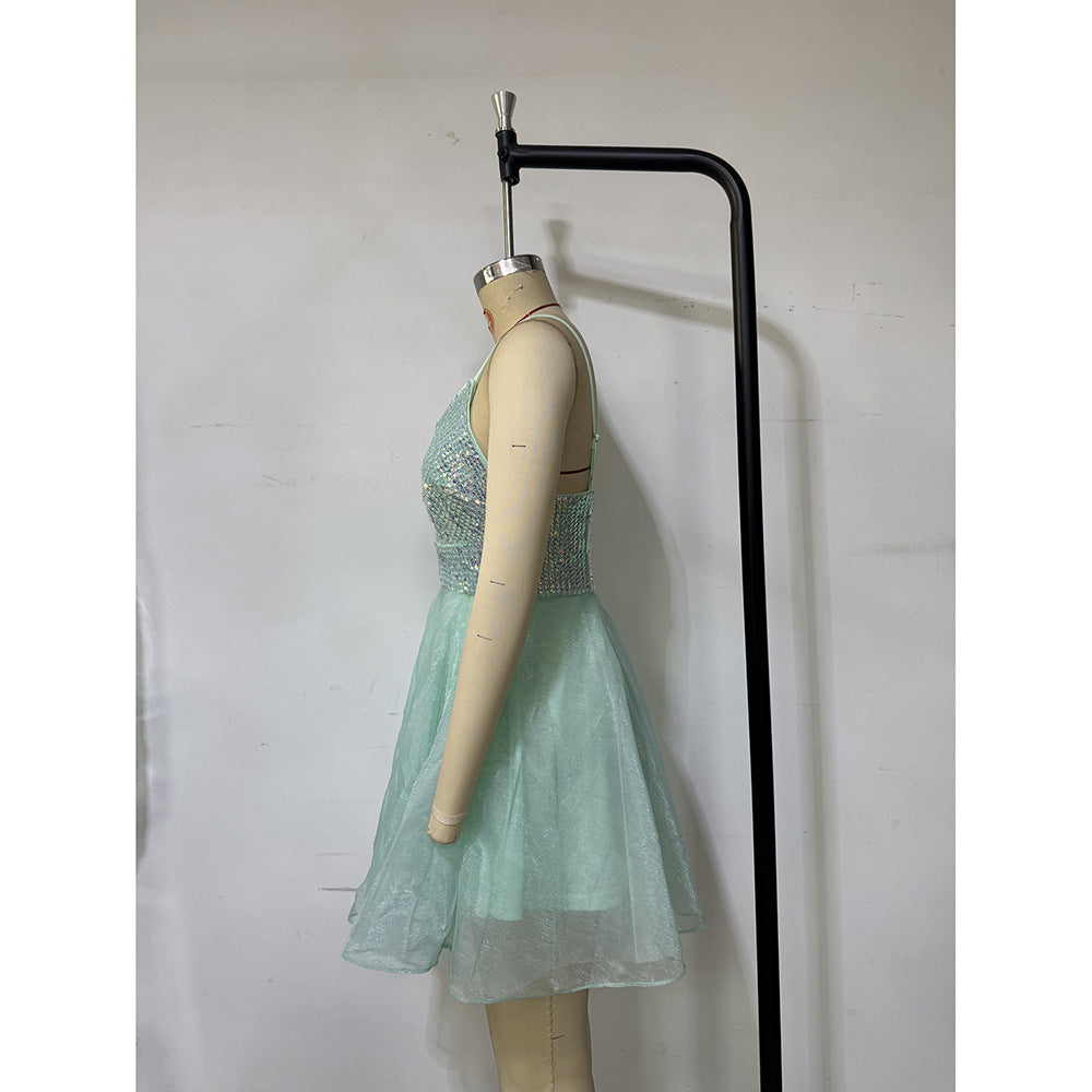 Women summer sequin patchwork sling party formal party dress 8