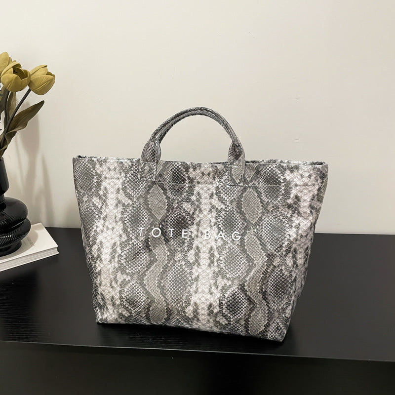 Women Trendy Tote Spring Handbag Snakeskin Shoulder Bag 11
