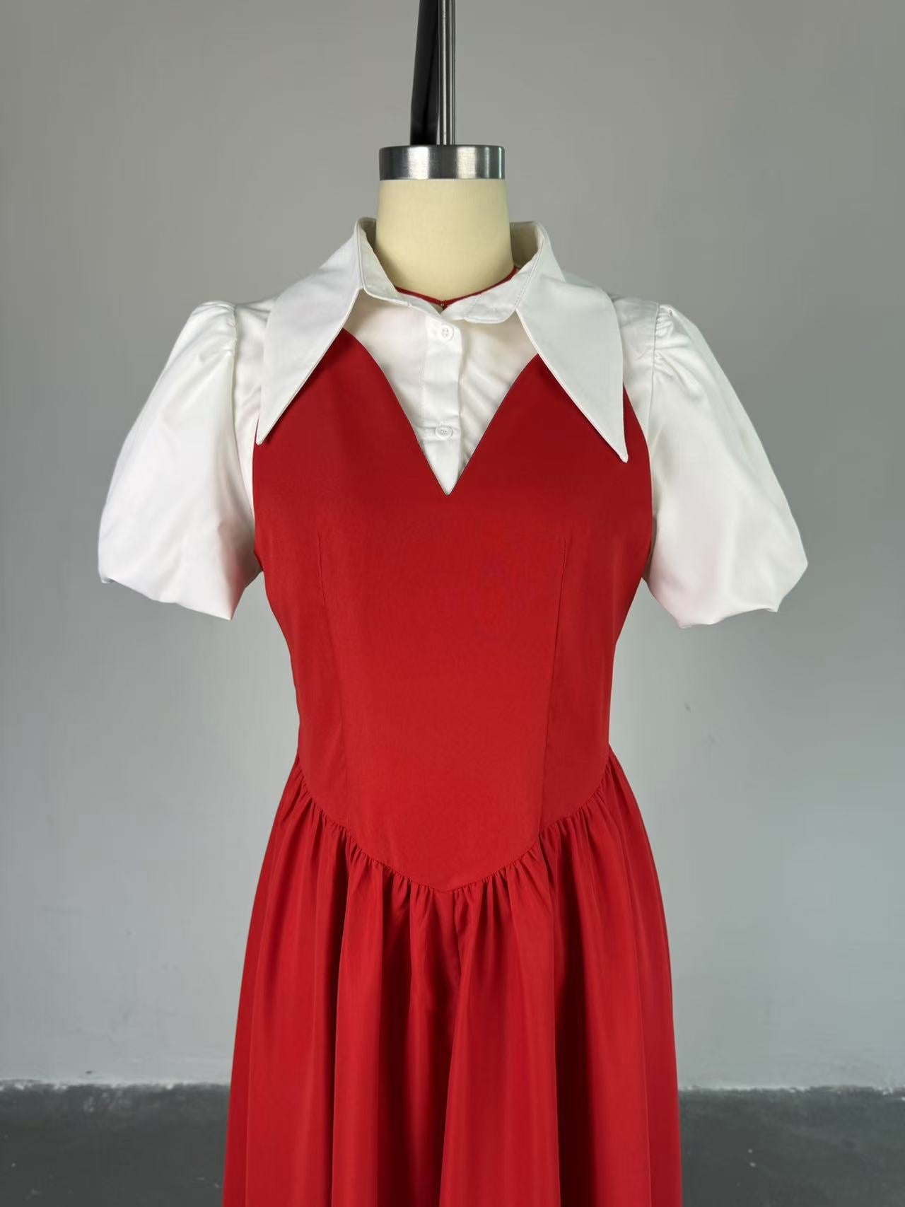 Women autumn elegant puff sleeve shirt collar dress 9