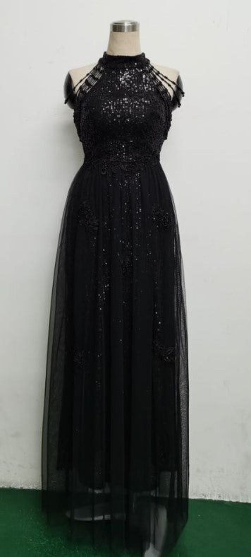 Summer Occassional Blue Sequin Mesh Patch Halter Evening Dress 10