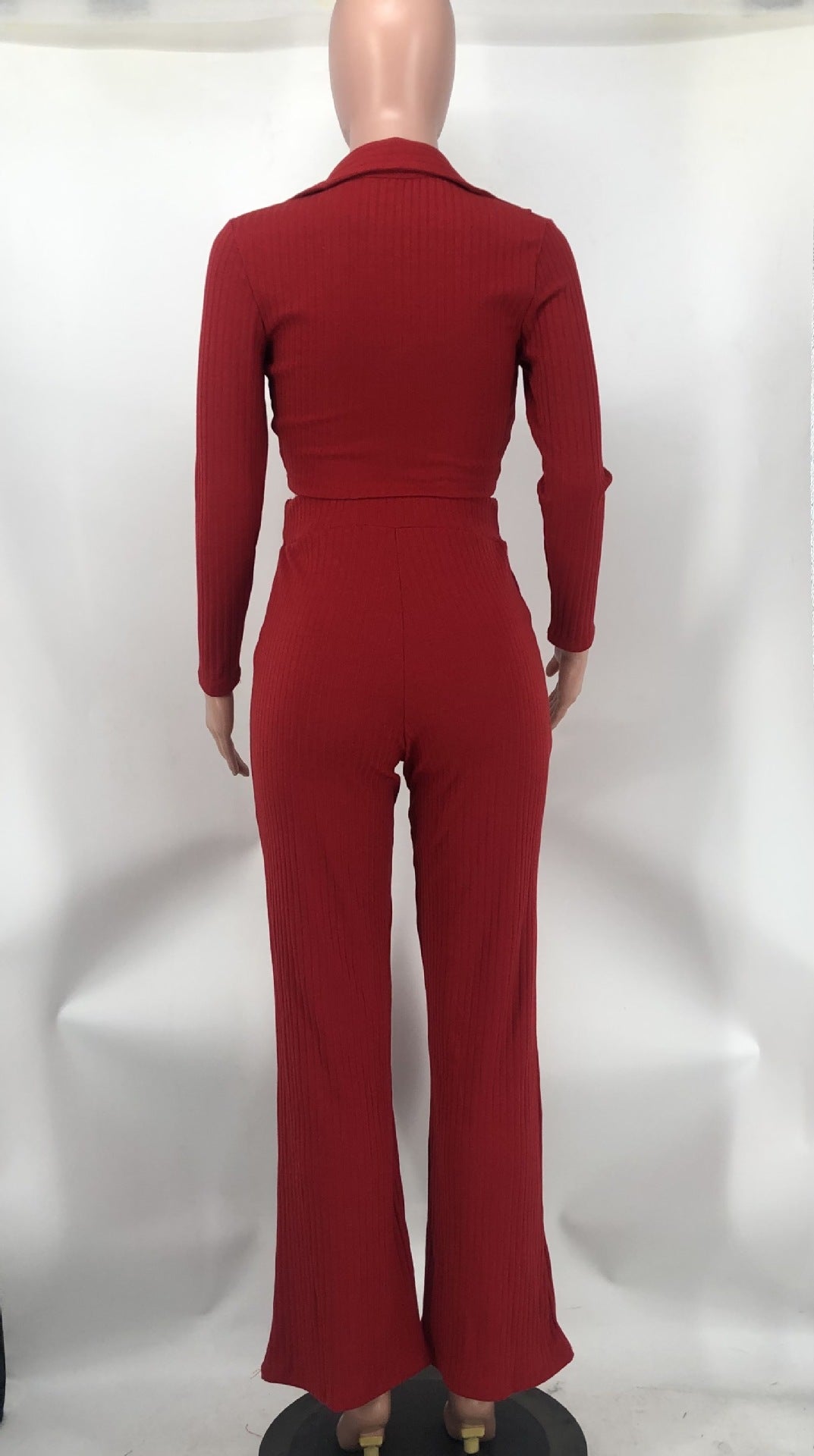 Women Solid V neck Top and Bell Bottom Pant two-piece set 14