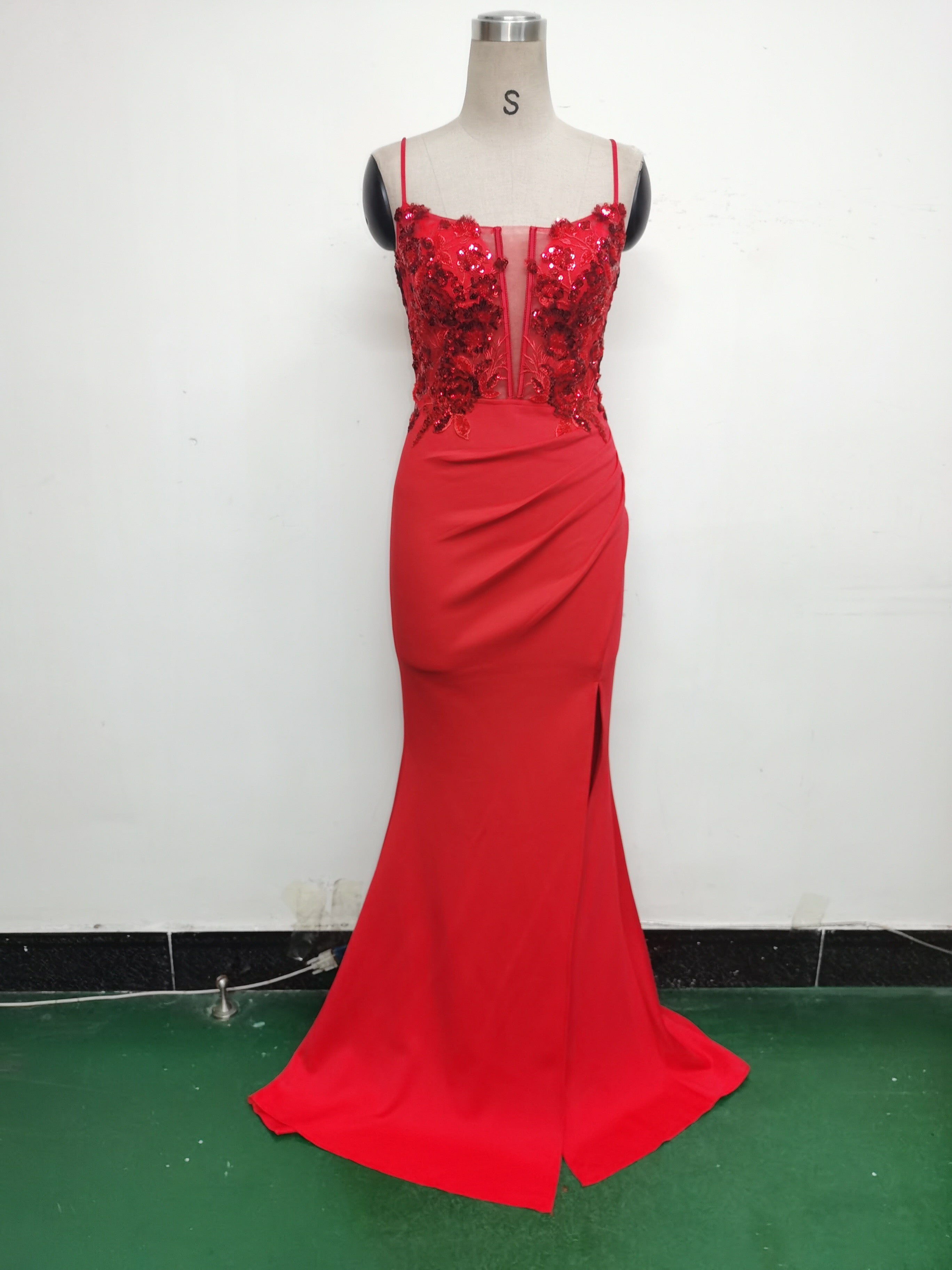 Women Fishbone Lace-Up Sequin Embroidery Formal Formal Party Evening Dress 12