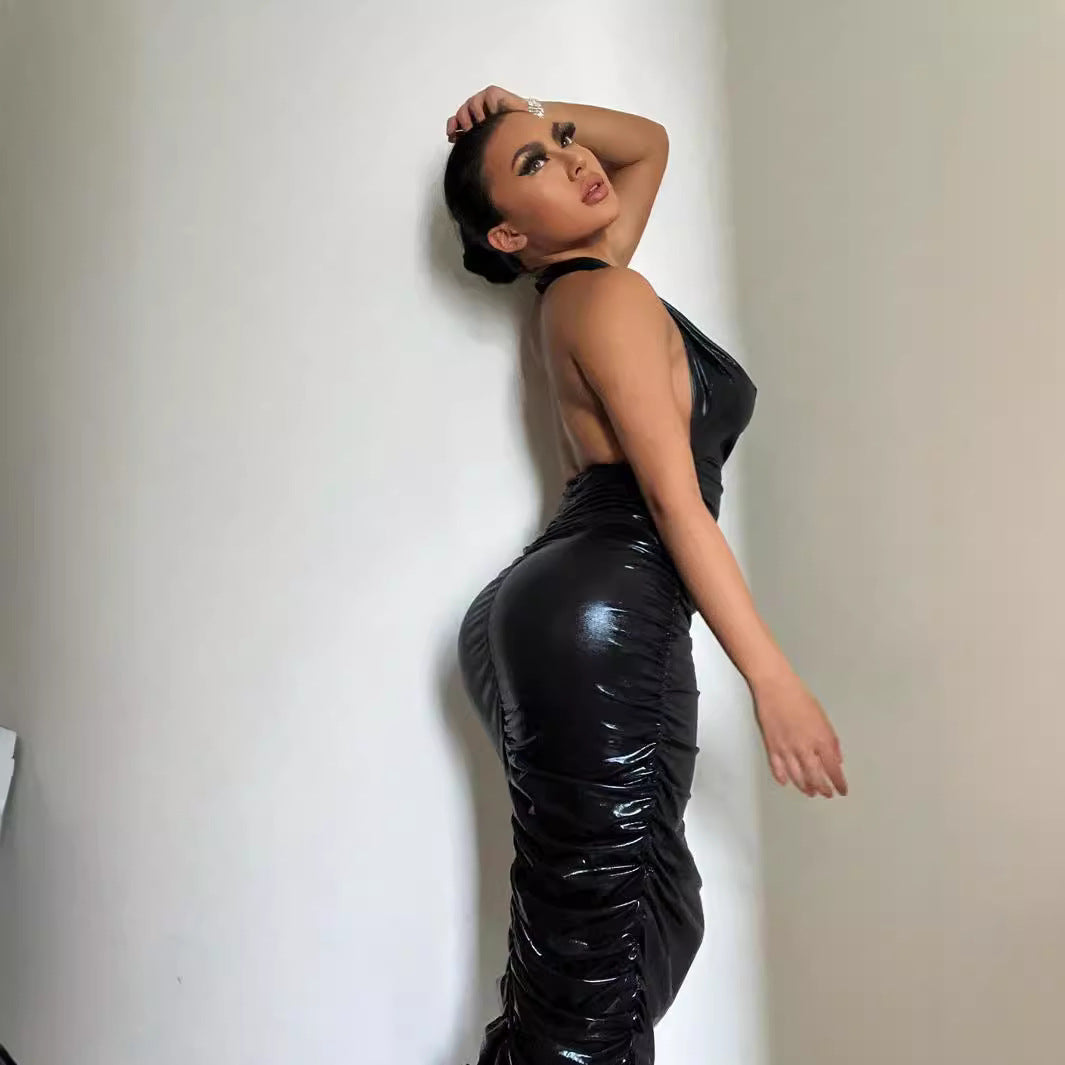 Women sexy shiny black dress 3